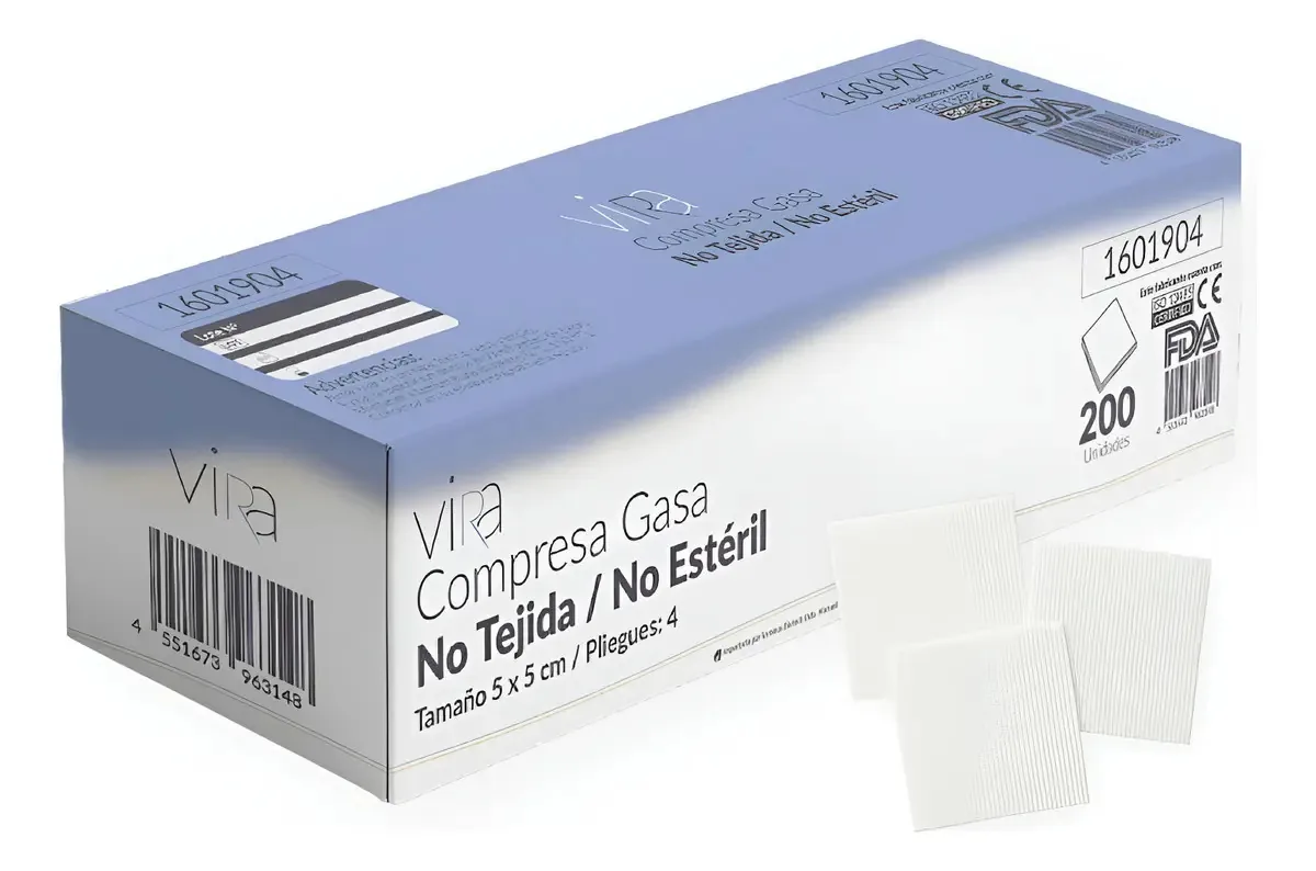 Gaze Não Estéril Não Tecido 5x5 200 Unidades Vira Branco