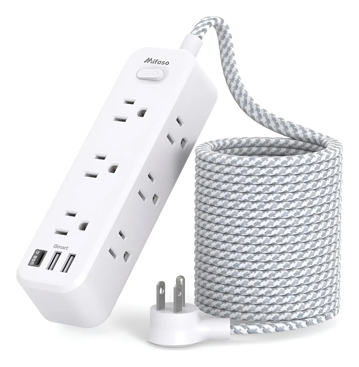 Régua de alimentação 12 em 1 com 9 tomadas e 3 USB brancas