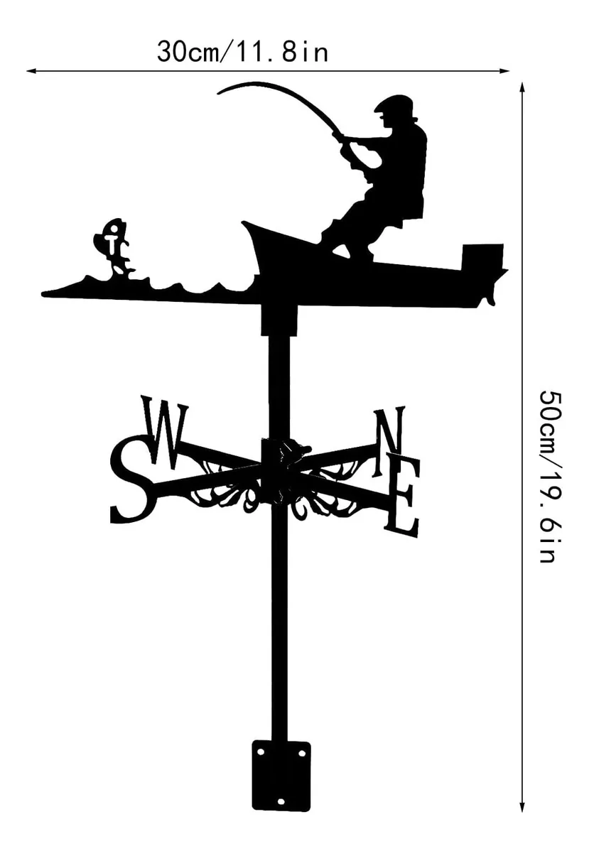 Dekoq Veleta, Cata-ventos Homem Pesca Metal Cata-vento Vintage Preto Cata-vento Vazio Indicador De Direção Do Vento Para Jardim Ao Ar Livre Telhado Paddock Decoração Cata-vento Resistente Às...
