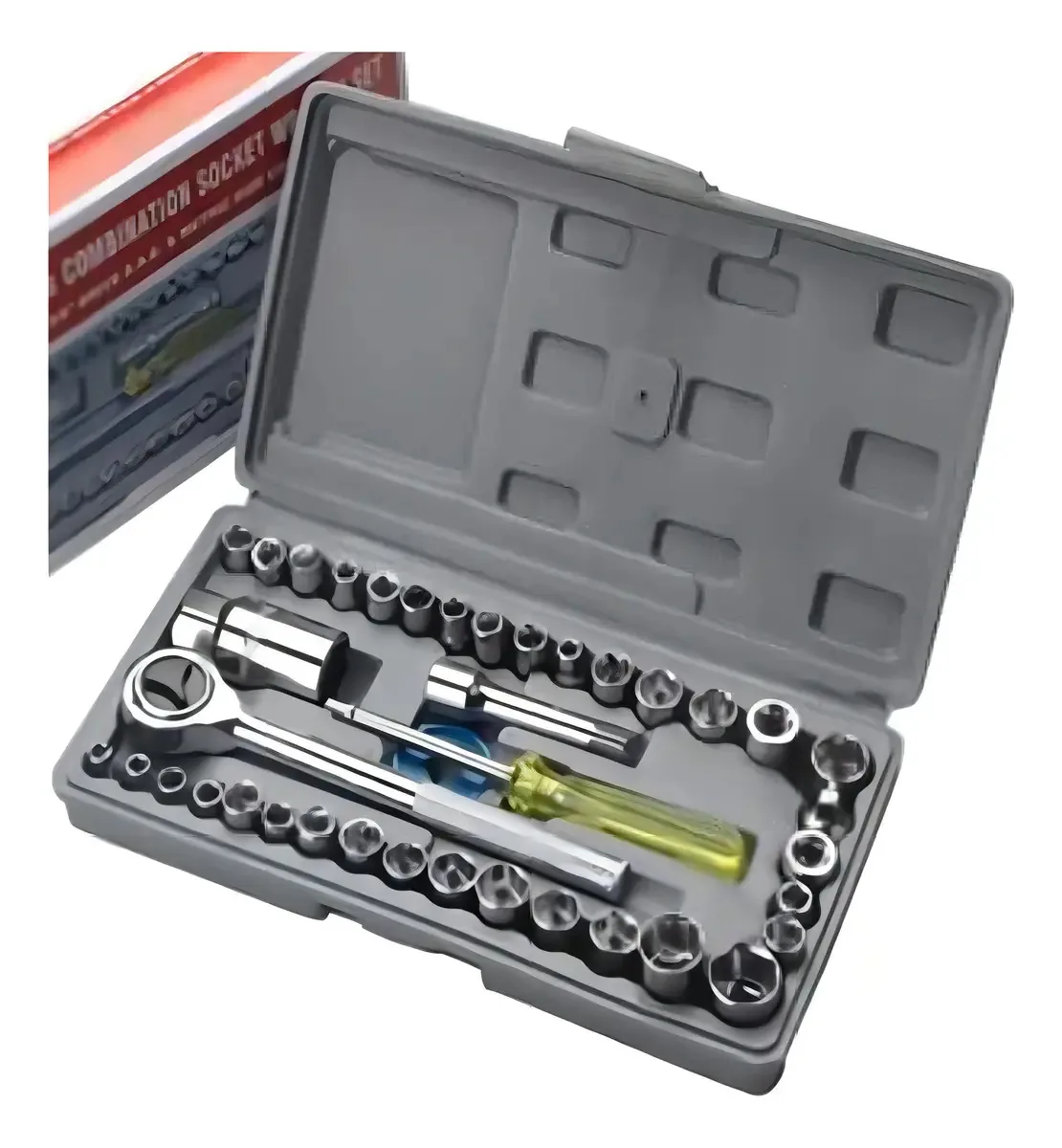 Kit Chave Catraca 40 Peças Aeb Variedades Jogo de Soquete Ajustável Metal