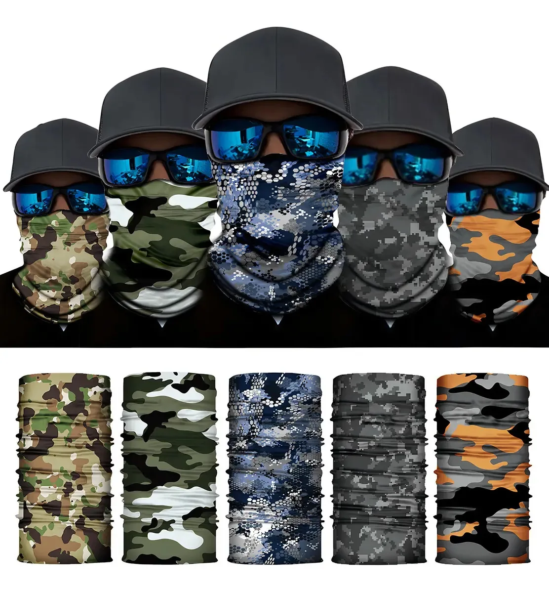 Pacote com 5 balaclavas: máscara, caça, motocicleta, pesca e ciclismo
