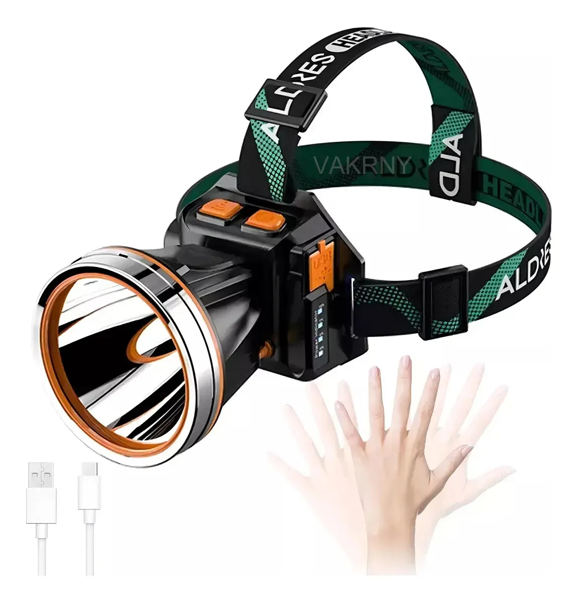 Lanterna de mineração recarregável Altma Head Lamp USB LED 3 modos, cor da luz: preto