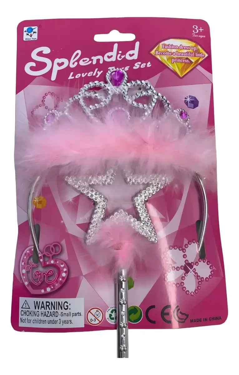 Esplêndido conjunto de coroa e varinha rosa