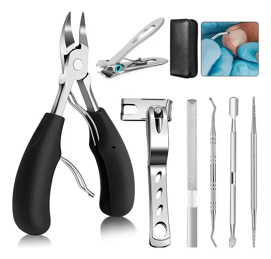 Kit de 7 peças de cortadores de unhas para pés, alicates para unhas dos pés de aço inoxidável, cortador de unhas adulto para mulheres e homens, cortador de unhas com ponta de águia forte e potente par