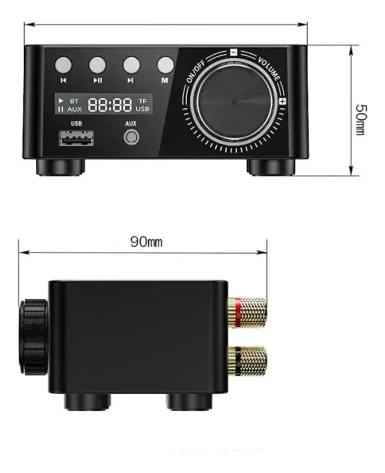 Amplificador Midzooparts Mini Audio Hifi Bluetooth 5.0 Power Class D Amplificador digital Tpa3116 Áudio 50wx2 para entrada USB/Aux Home Marine Car