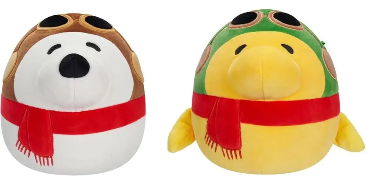 Pacote com 2 pelúcias Squishmallows Peanuts, 8 unidades, Snoopy e Woodstock
