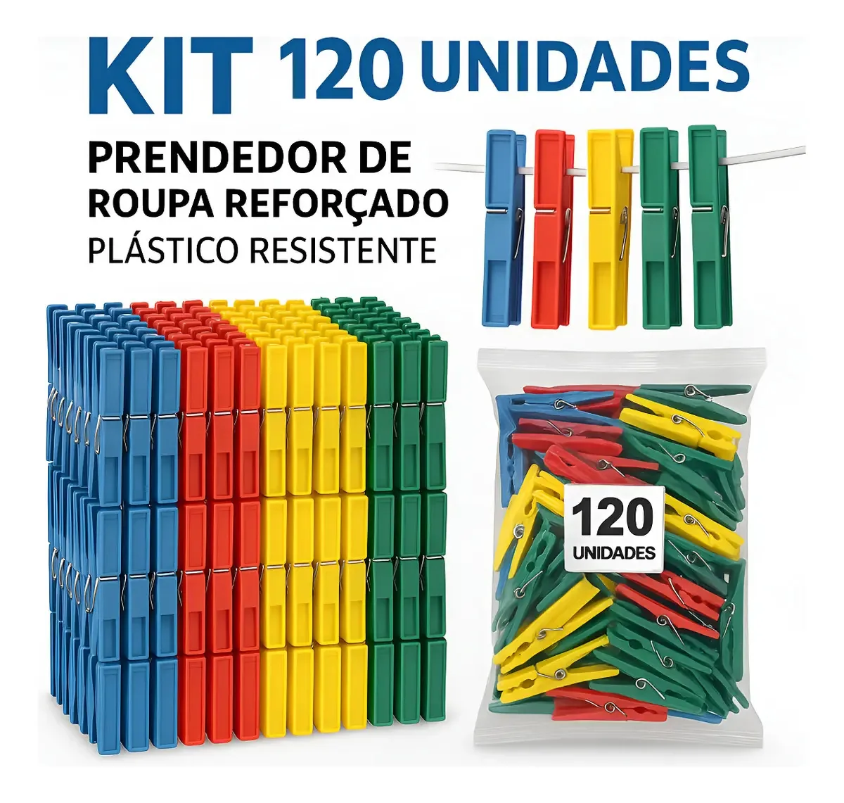 Kit Com 120 Prendedores Reforcados Para Uso Domestico