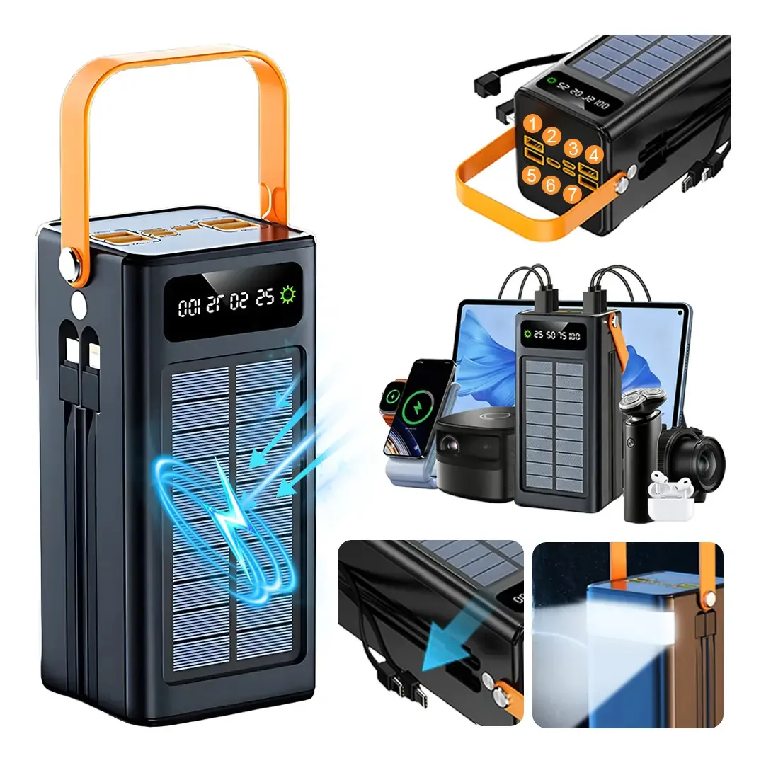 Banco de energia solar portátil de 120000mah, carregamento rápido Dbdbking de 150 w, fonte de alimentação para 7 dispositivos, carregador solar de celular, capacidade extra grande para acampamento...