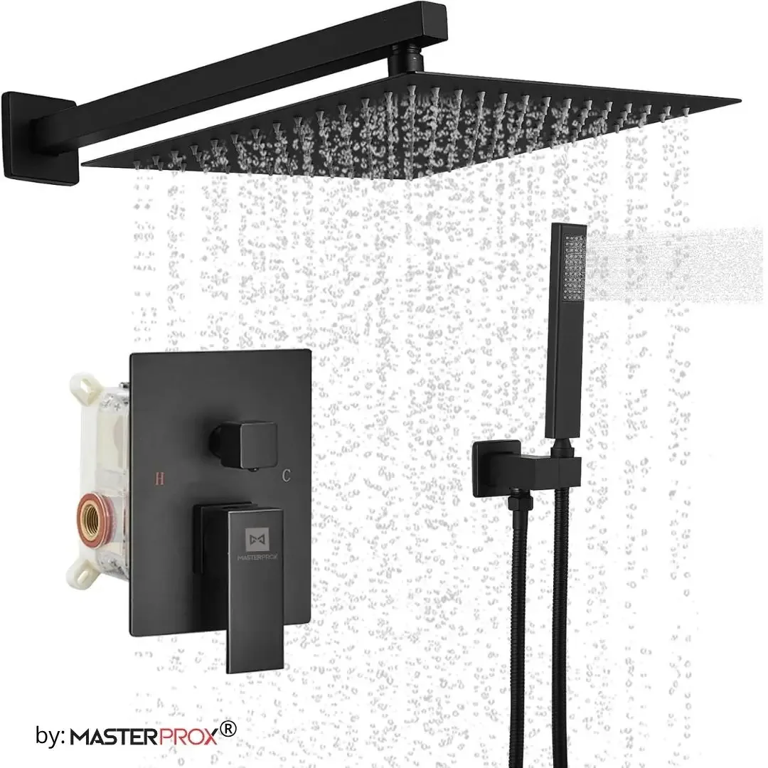 Chuveiro de alavanca única embutido, conjunto de chuveiro moderno, torneira de banheira preta, da Master Prox®