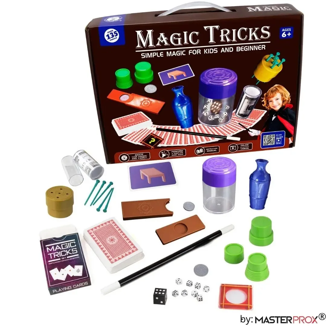 Conjunto de truques mágicos para crianças 135 Wizard Tricks Kit completo de truques de mágica da Master Prox®