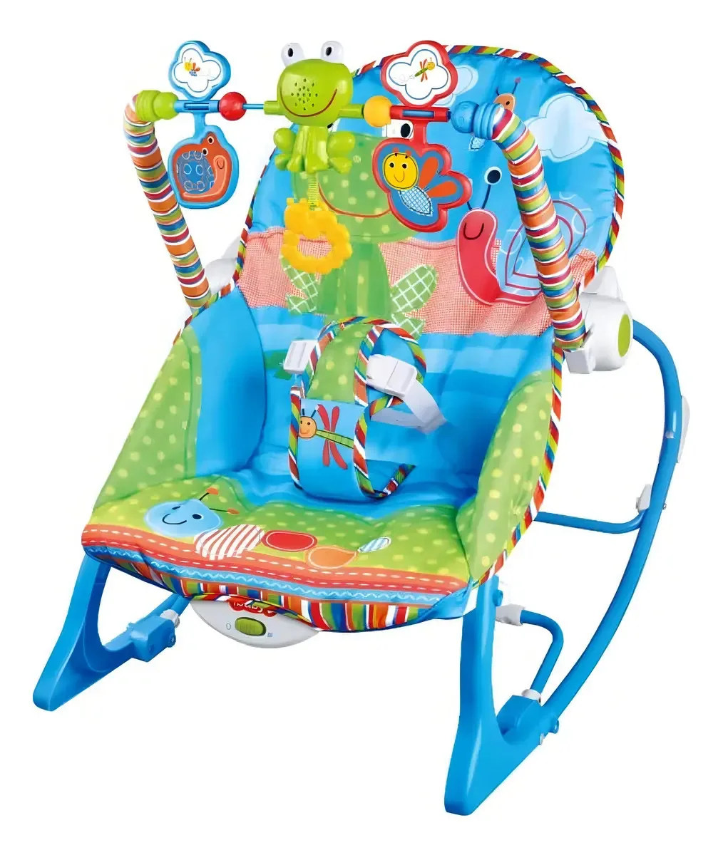 Cadeira de balanço musical para bebê 3 em 1 azul