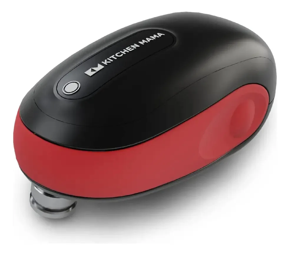 Abridor de latas elétrico Kitchen Mama para viagem: latas abertas. Cor: vermelho com preto