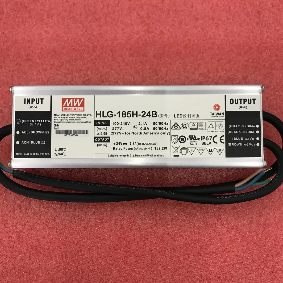 Mean Well HLG-185h-24b 187,2w Tensão constante +Driver de LED de corrente constante HLG-185h 24V 7,8a