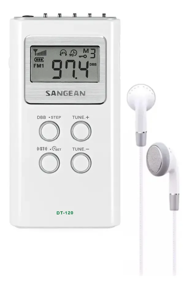Rádio portátil Am Fm, sintonizador de áudio branco de grande recepção