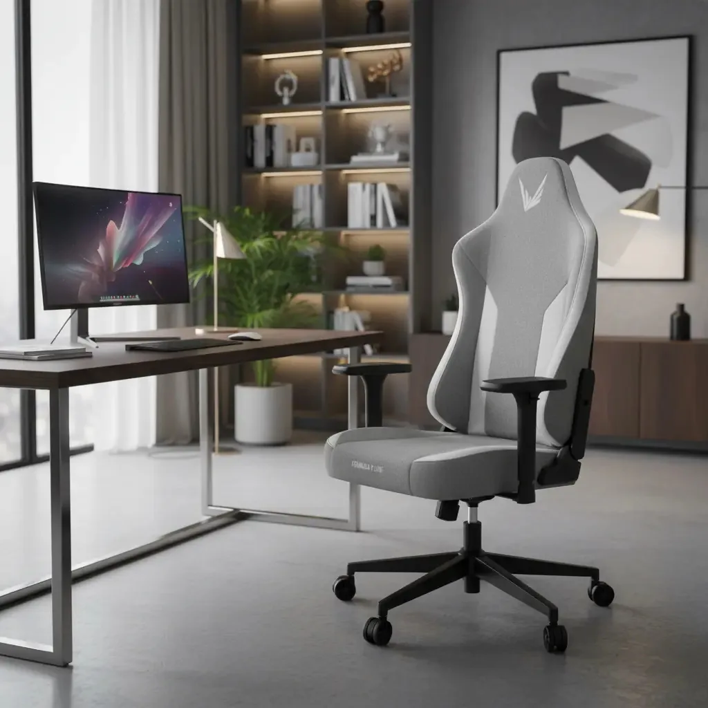 Cadeira Gamer Formula V em tecido cinza claro Ryvo
