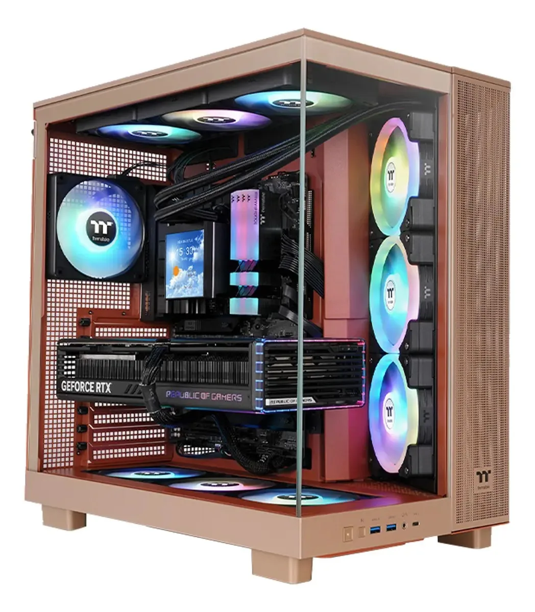 Gabinete Mid Tower Thermaltake View 380 XL TG ARGB Marrom para PC Gamer
