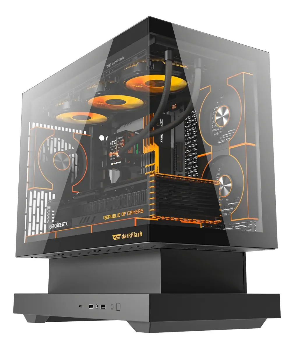Gabinete Mid Tower DarkFlash FLOATRON F1 Preto para PC Gamer com 6 Fans ARGB