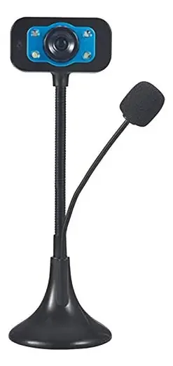 Pzhoais - Webcam USB de alta definição, 4 LEDs, webcam com microfone, computador para Skype, computador e laptop