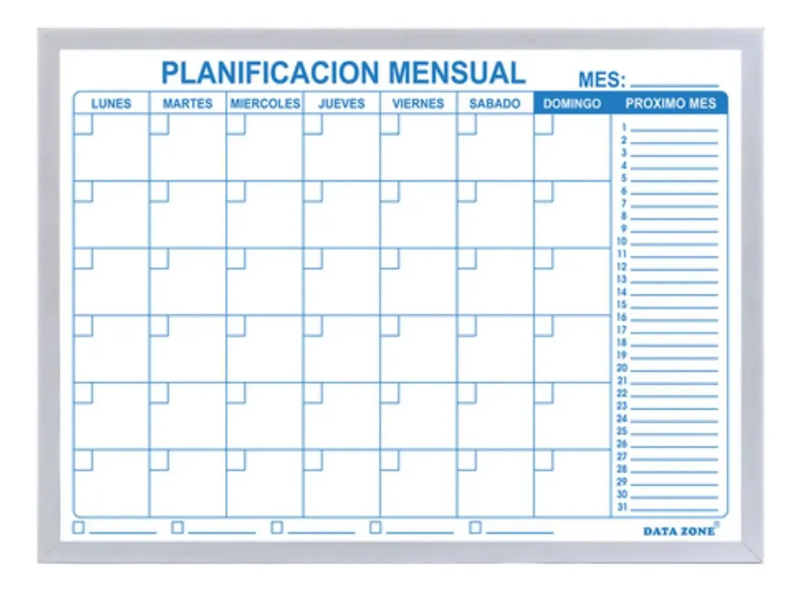 Calendário mensal de quadro branco magnético 60x45