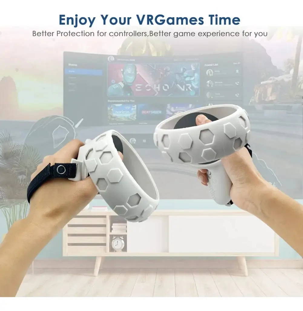 Srutueo - Capa Protetora de Silicone para Controlador de Realidade Virtual, Correia para Acessórios de Realidade Virtual (Preto)
