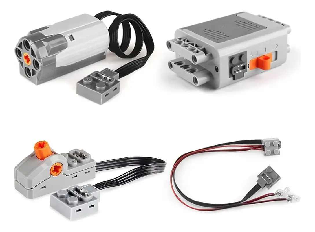 Baglaum - Conjunto de 4 Peças de Bloco de Construção de Motor com Função de Energia, 1 Motor Médio, 1 Caixa de Bateria, 1 Cabo de Luz, 1 Interruptor