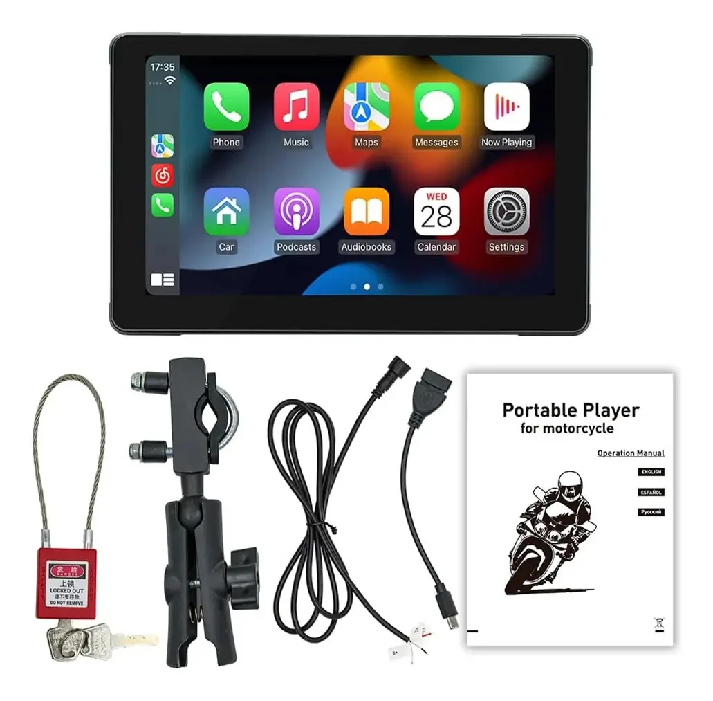 Olurkthu Tela Ips De 7 Polegadas Para Motocicleta, Carplay Sem Fio, Android, Navegação Gps Automática, Gravador De Condução, Tela À Prova D'Água Ip65