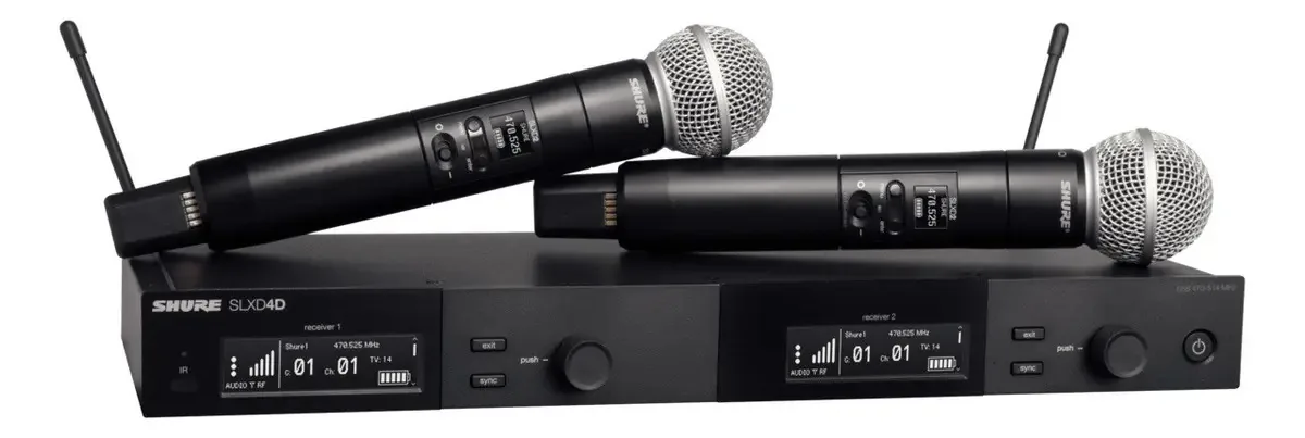 Microfones cardióides pretos dinâmicos Shure SM Series SLXD24D-SM58-G58