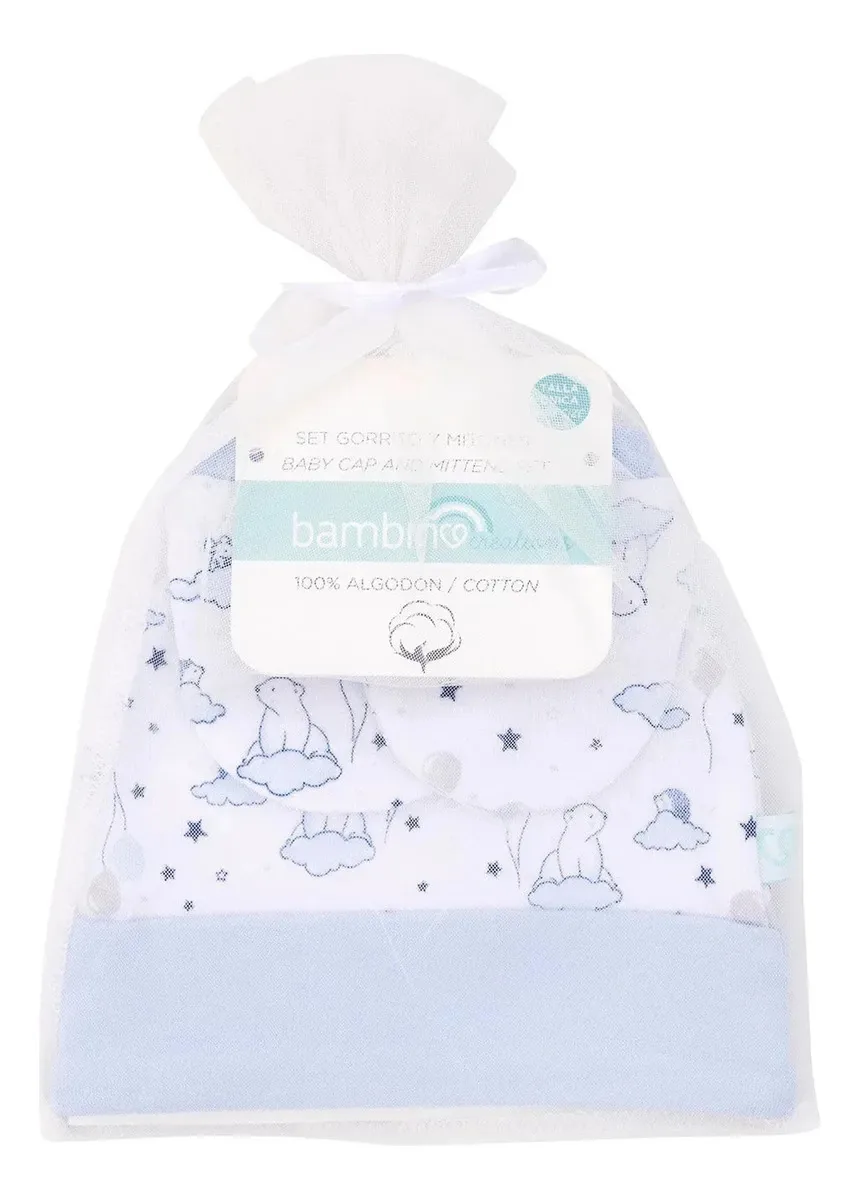 Conjunto de chapéus e luvas Bambino, tamanho único, azul