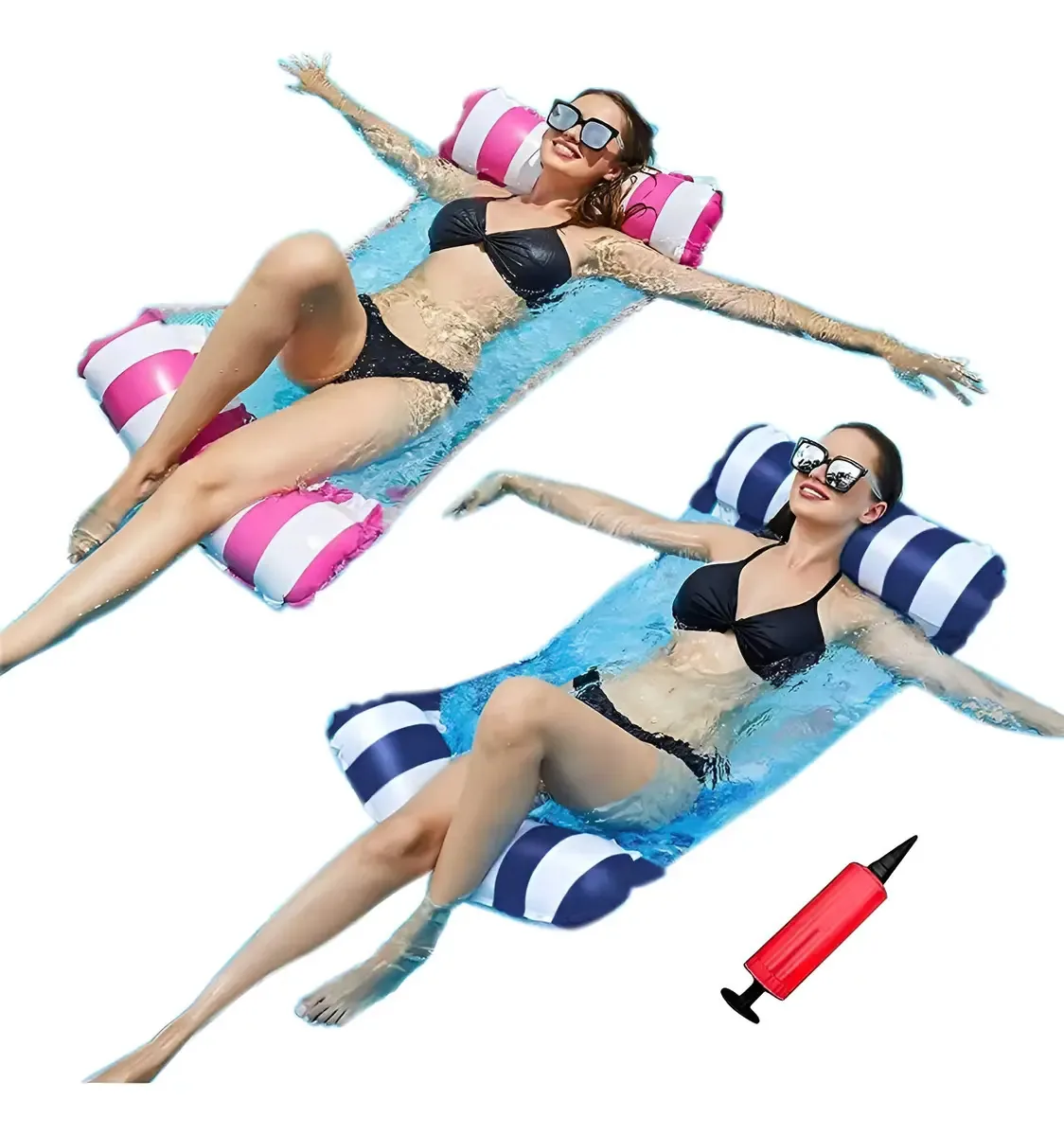 2 conjuntos de redes infláveis, flutuadores de piscina dobráveis