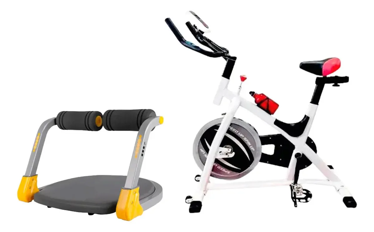Bicicleta fixa Lumax de 8 kg e exercitador abdominal branco