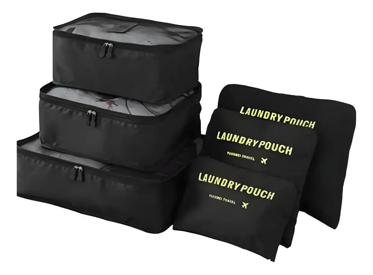 Conjunto de 6 organizadores de bagagem de viagem, preto