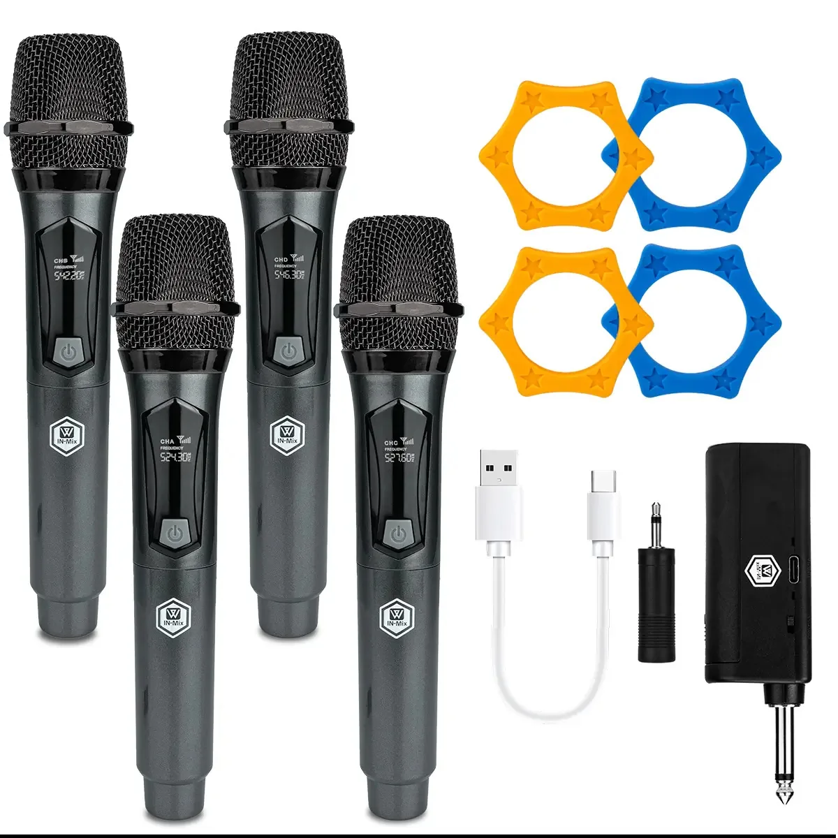 Microfones sem fio dinâmicos recarregáveis Winmix (4 unidades), ideais para karaokê doméstico, palco, igreja e reuniões de negócios