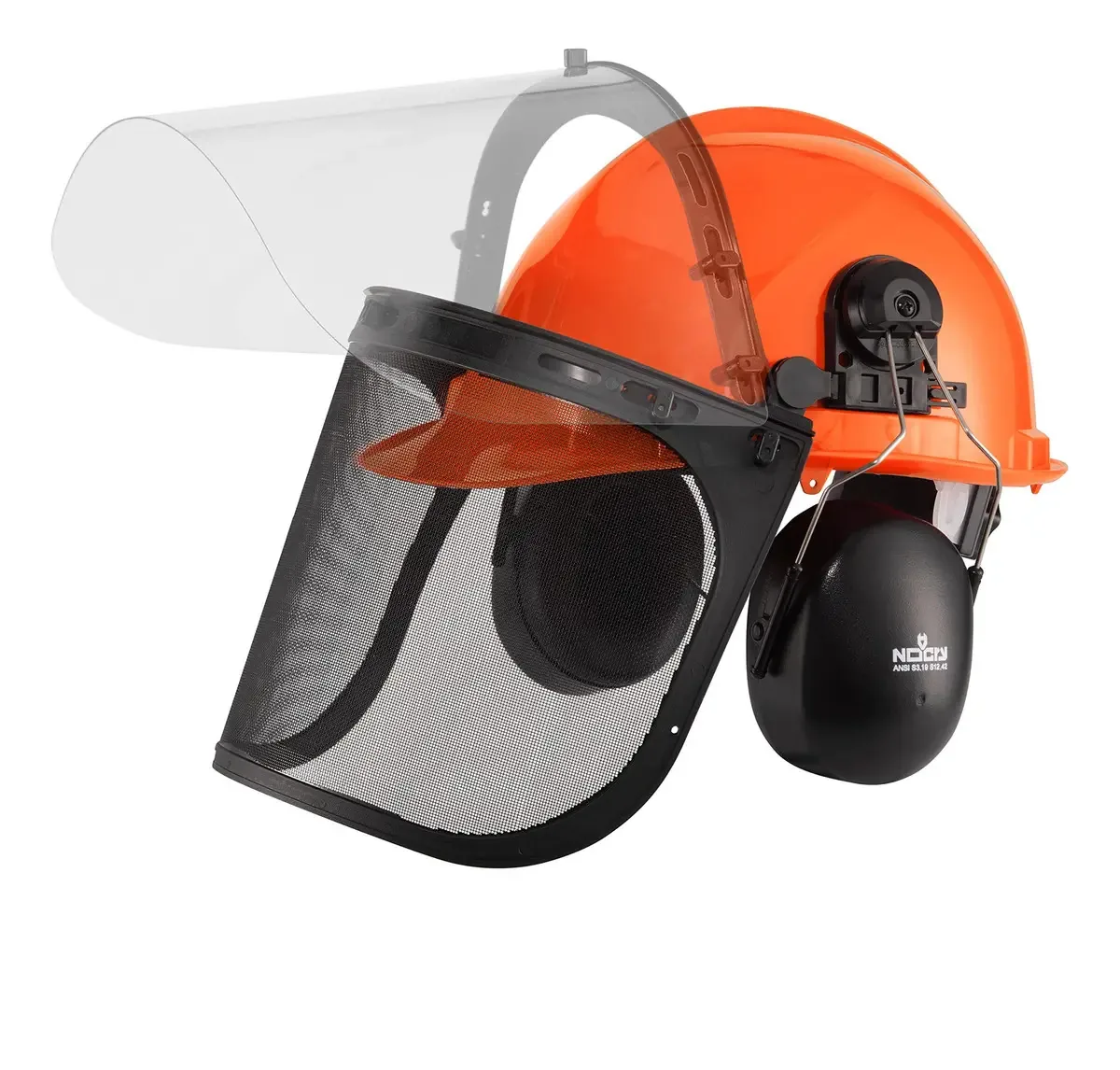 Capacete de motosserra industrial Nocry 6 em 1 com protetor F, cor laranja