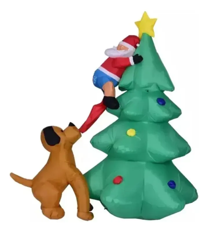 Árvore de Natal inflável de 1,8 metros com cachorro de Papai Noel inflável com luzes LED, para decoração de pátio