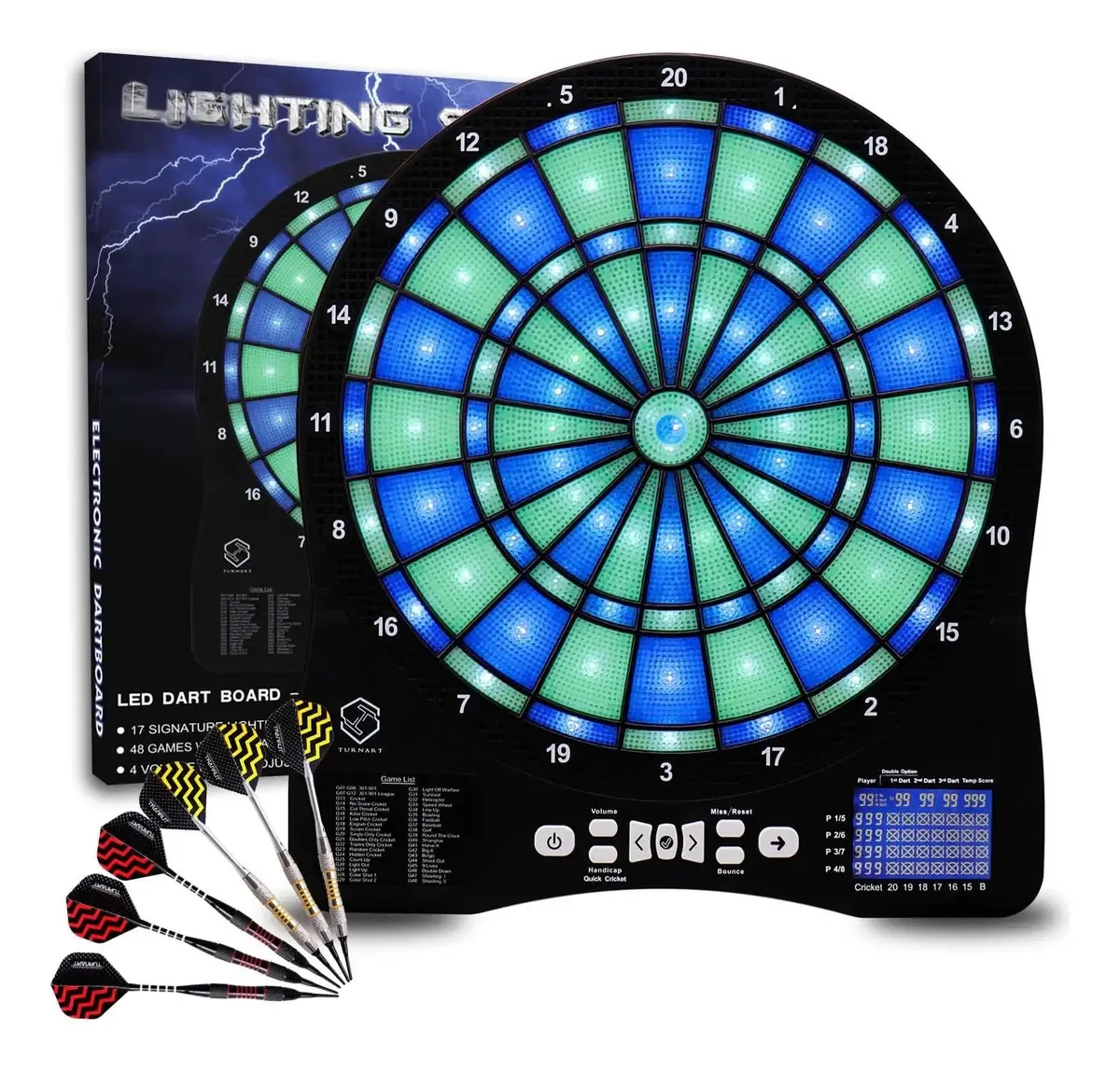 Placa de dardos eletrônica Turnart, segmentos iluminados