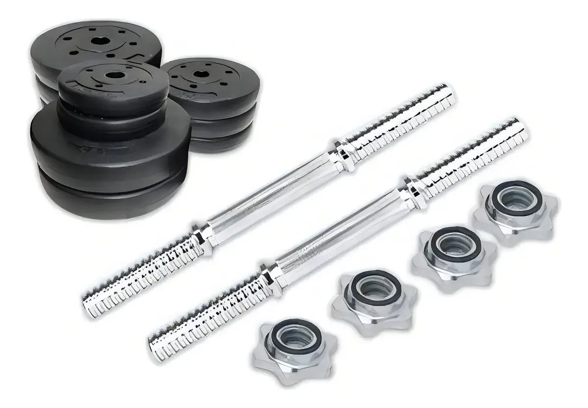 2 halteres mais 20 kg de peso Discos Fitness Crossfit Metinca Color 2 halteres + 8 discos de 2,5 kg