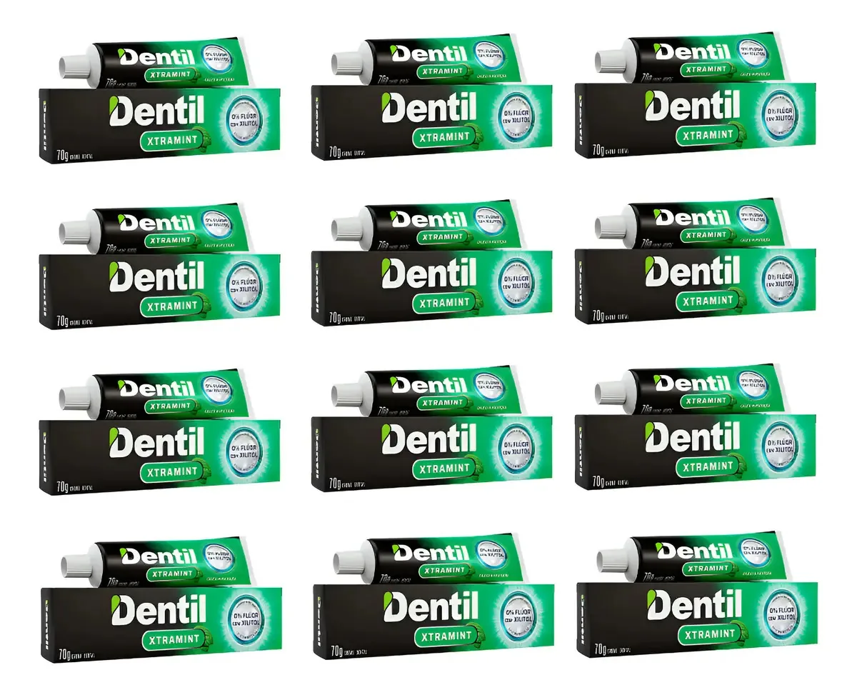 12 Creme Dental Dentil Xtramint Cálcio Sem Flúor 70g