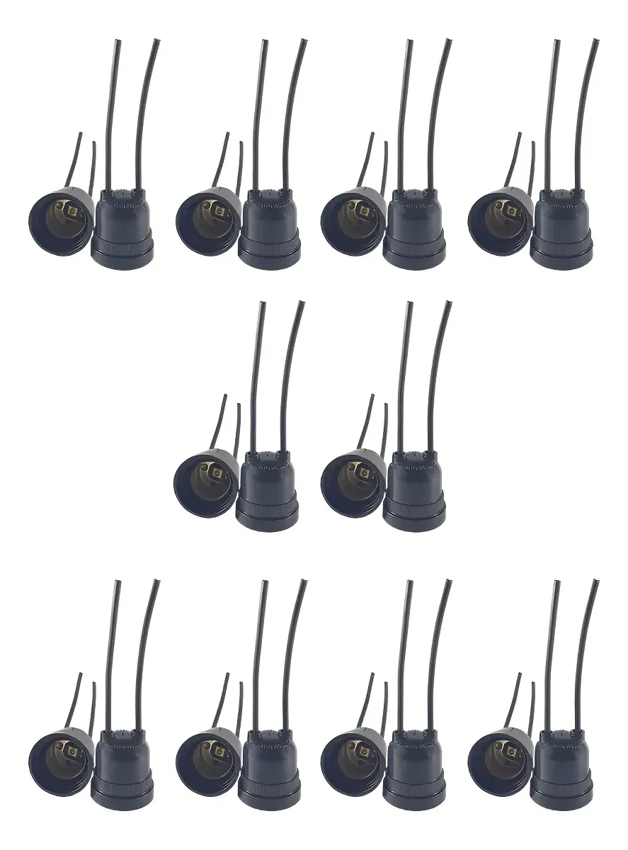 Soquete Radial E-27 Kit 10 Peças Preto Plástico