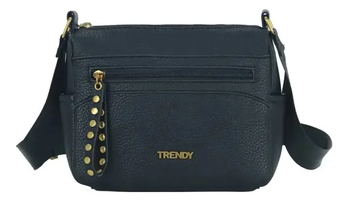 Bolsa de ombro Bolsa de ombro ajustável com vários bolsos, acabamento moderno em hardware, cor dourada, alça de ombro preta, design de tecido liso