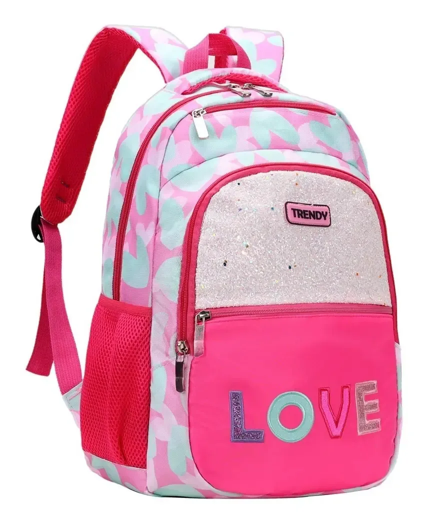 Mochilas escolares modernas para meninas reforçadas com brilhos rosa/50794