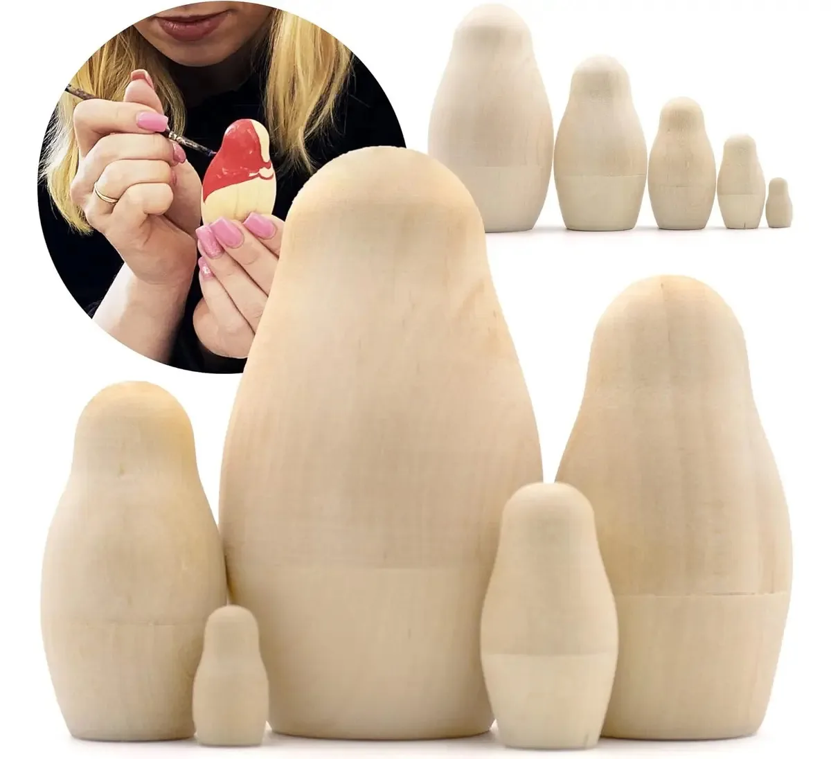 Conjunto Aevvv de 5 bonecas russas sem pintura