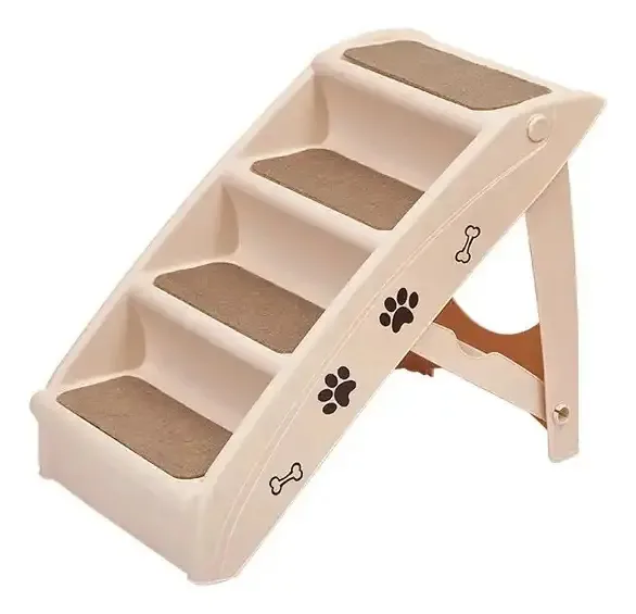 Escada dobrável bege para animais de estimação