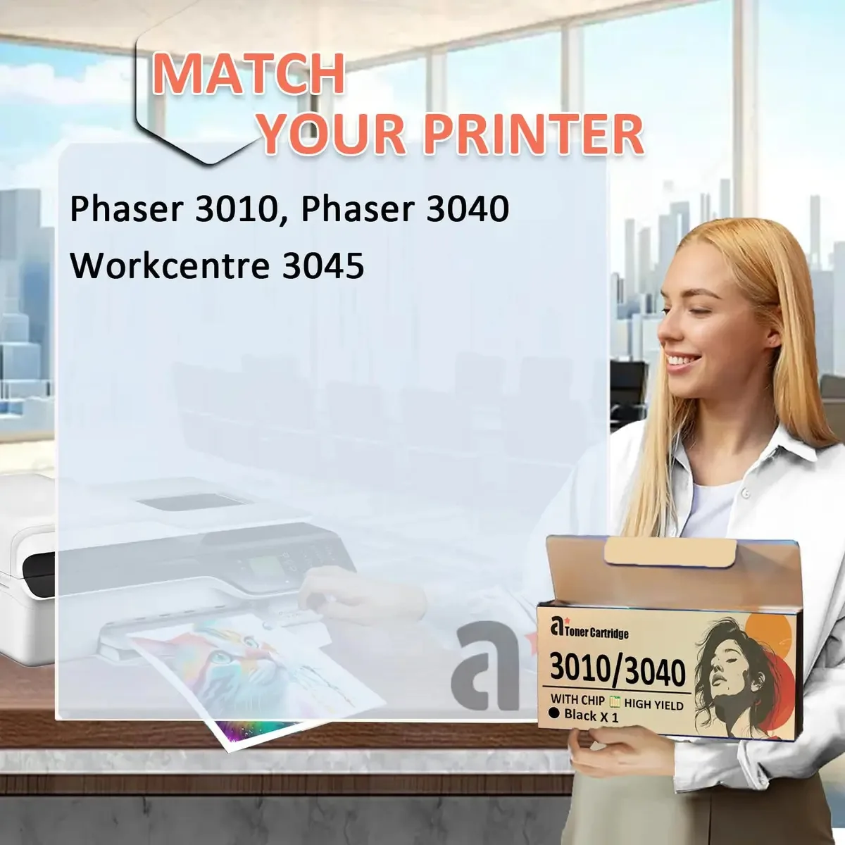 Cartucho de toner de reposição Adfzat Phaser 3010 3040 para cartuchos de toner compatíveis com Xerox 106r02182 e impressoras para Xerox Phaser 3010 3040 Workcentre 3045, 1 preto