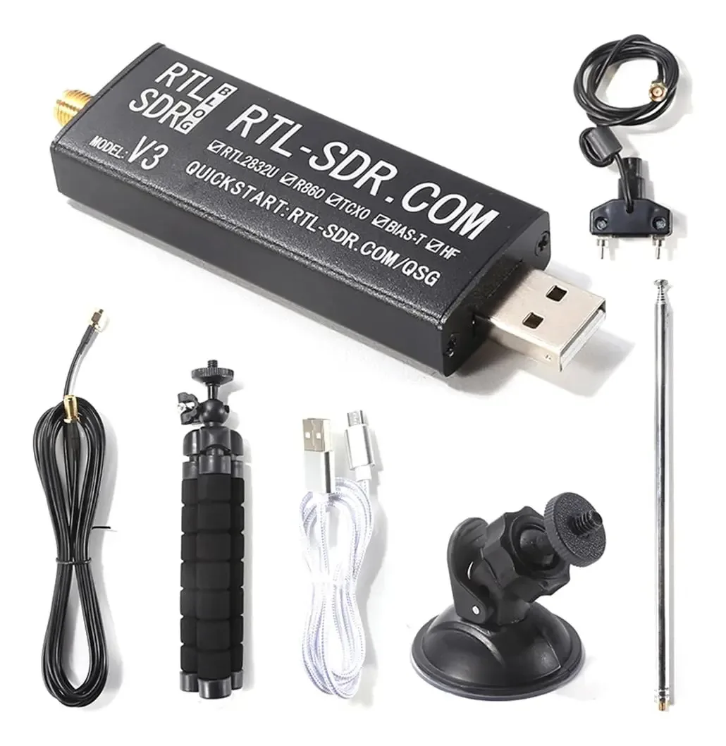Koterry RTL-SDR V3 R820T2 TCXO Rádio de Software de Banda Larga Ultracurta SDR Receptor Multifuncional de Conveniência Preto Conjunto Completo