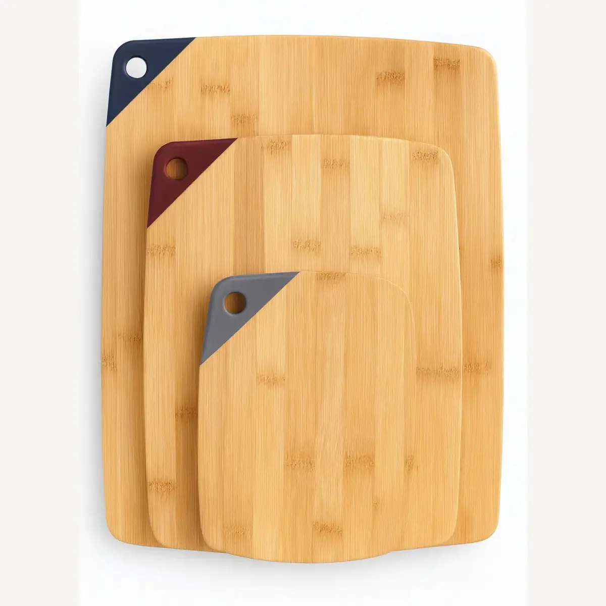 Conjunto de 3 tábuas de corte de bambu, cozinha profissional, marrom bambu