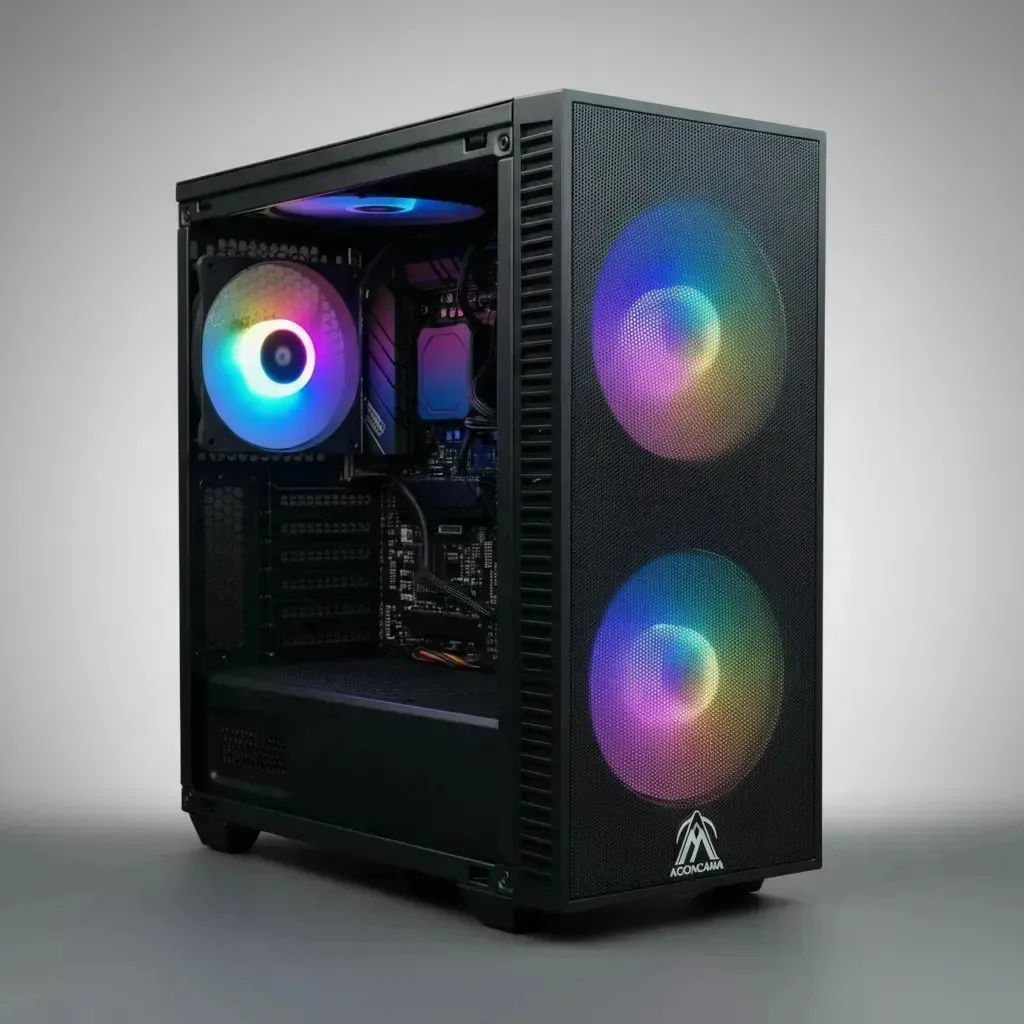 Gabinete de PC preto Aconcawa Voltix | m-ATX | 3 refrigeradores RGB | Lado acrílico | Fonte de alimentação de 600 w