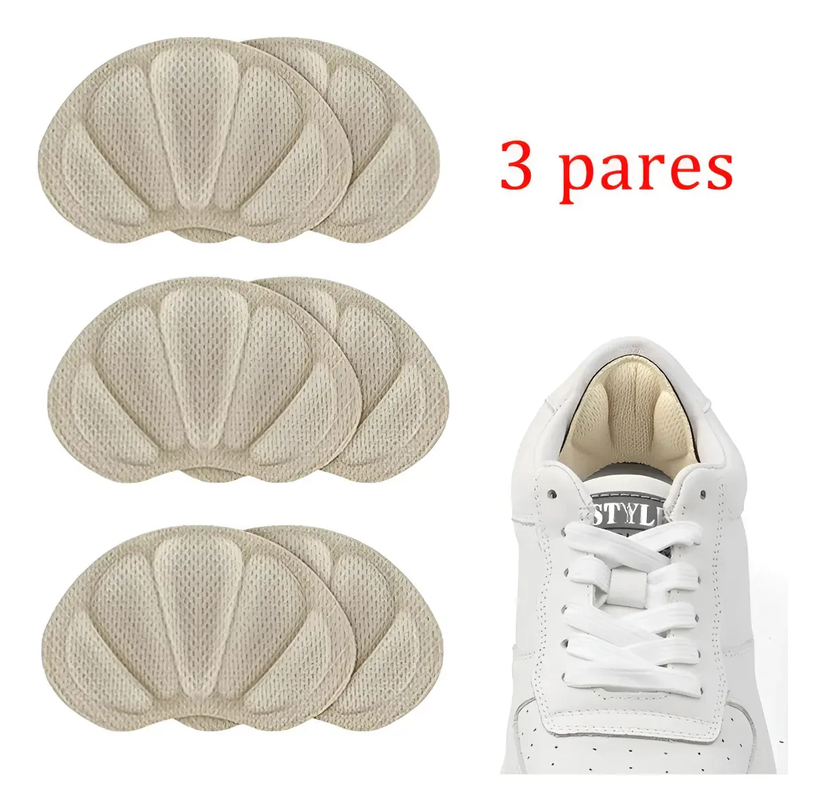 3 Pares De Palmilhas Com Forro De Calcanhar E Protetores De Cor Bege Tamanho Da Calcanheira 3 Pairs