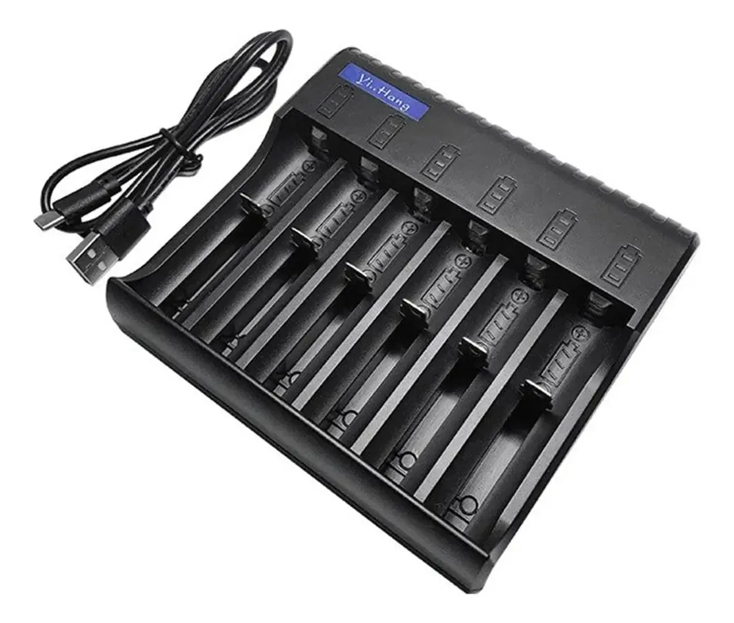 Carregador de Bateria Elétrico Lizusidtsy com 6 Slots, Indicador LED Inteligente, Carregador USB, Carregador de Bateria Recarregável AA/AAA NiMH/NiCd para Casa
