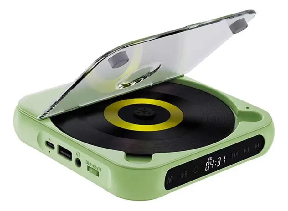 Leitor de CD portátil Lizusidtsy, alto-falante Bluetooth, display LED, reprodutor estéreo, leitor de música CD de parede com rádio FM, verde