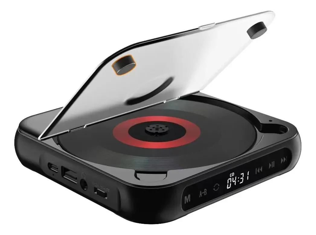Leitor de CD portátil Retasica, alto-falante Bluetooth, tela LED, reprodutor estéreo, reprodutor de música CD de parede com rádio FM, cor preta
